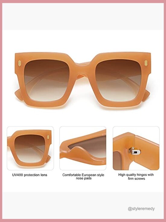 Vintage Oversized Square Sunglasses UV400 Protection Plastic Frame